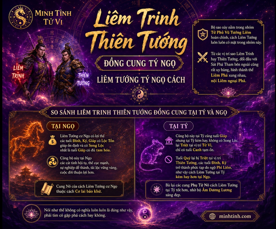 Sao Liêm Trinh Thiên Tướng Đồng Cung Tại Tý Ngọ – Liêm Tướng Tý Ngọ Cách