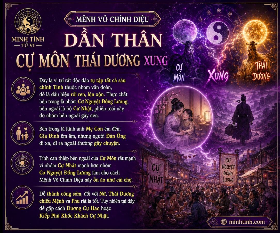 Mệnh Vô Chính Diệu Tại Dần Thân Có Cự Môn Thái Dương xung