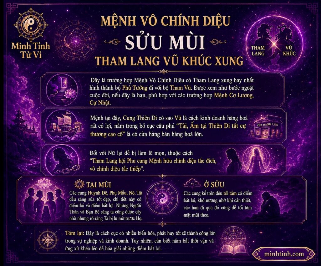 Mệnh Vô Chính Diệu Tại Sửu Mùi Có Tham Lang Vũ Khúc Xung