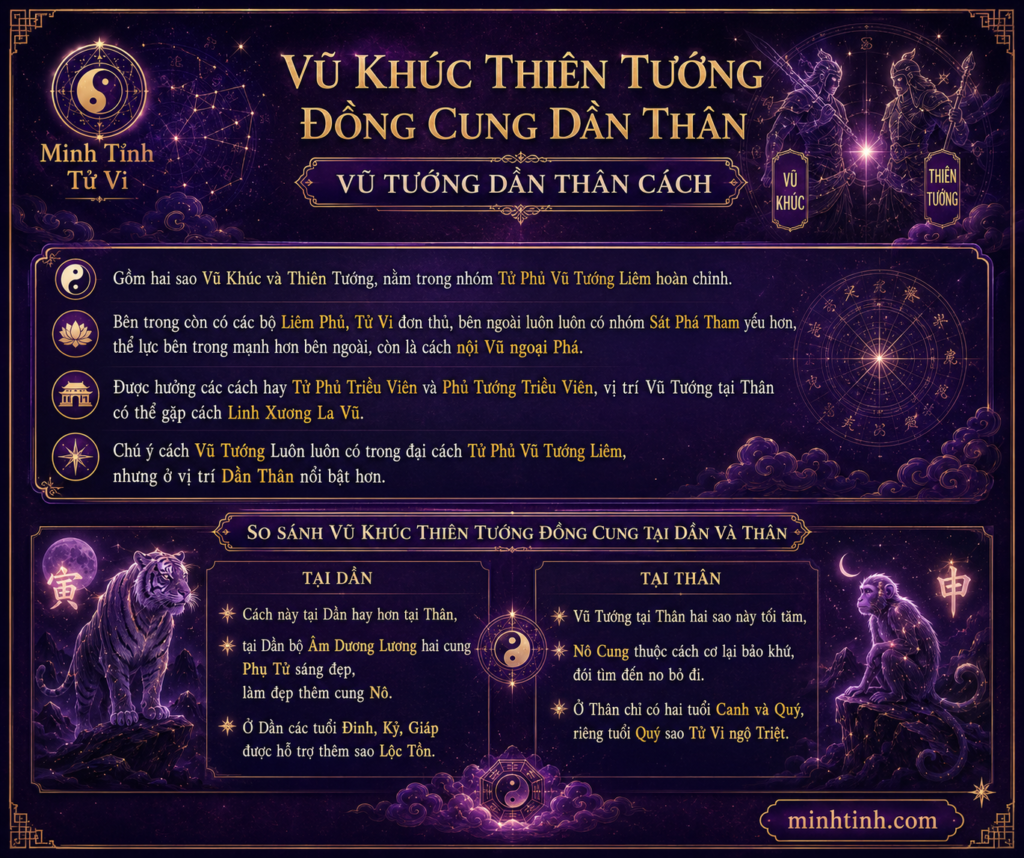 Sao Vũ Khúc Thiên Tướng Đồng Cung Tại Dần Thân – Vũ Tướng Dần Thân Cách
